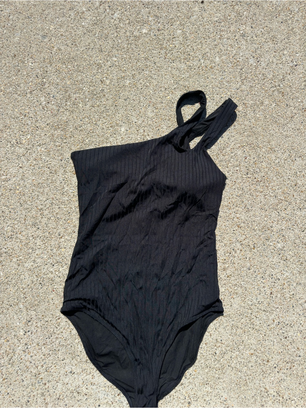 aerie Black Ribbed Halter One-Piece Swim